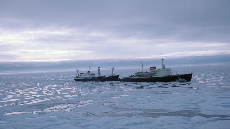 К застрявшему во льдах на Чукотке теплоходу приближается ледокол