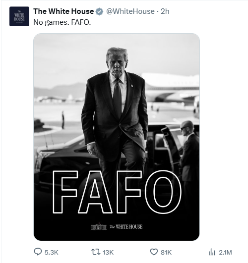 "Никаких игр": Белый дом опубликовал нецензурный постер с Трампом